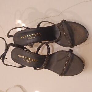 Kurt Geiger of London Black & Gold Stud Strappy High Heel Sandals